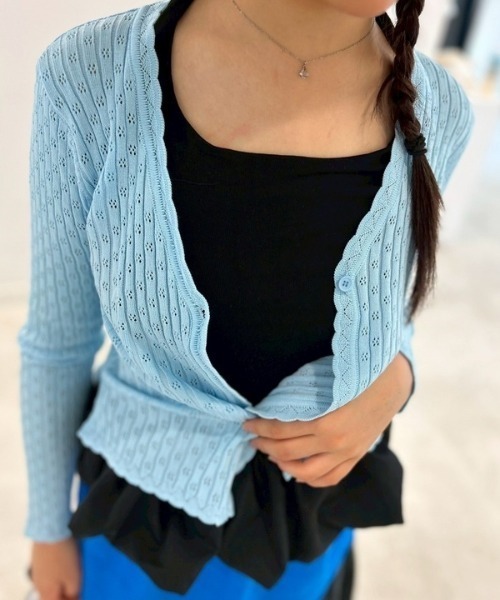 ipugo(イプゴ)の「ipugo/イプゴ パンチングSSニットカーディガン 夏物 夏服(カーディガン/ボレロ・レディース・アイボリー/ブルー・FREE)」の13枚目の写真