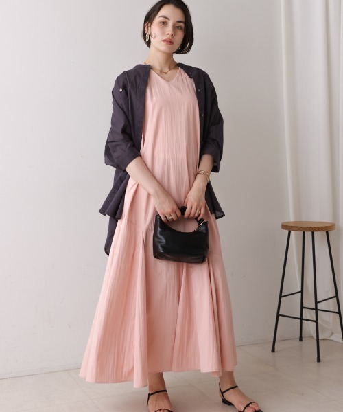 ★全4色★ノースリーブ ワンピース フレア ショート丈 ドット柄マキシ丈ノースリーブワンピース 大人可愛い 裏地付き