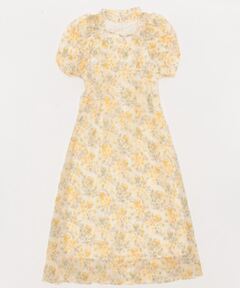 French Sleeve Airy Pleated Printed one-piece フレンチ