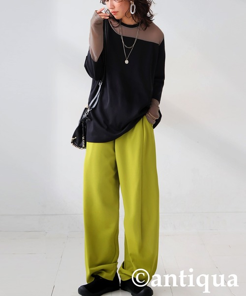 antiqua(アンティカ)の「コーデセット シアートップス×テーパードパンツ(Tシャツ/カットソー・レディース・ブラック系その他/ブルー/ホワイト系その他/ダークグレー/オレンジ・MEDIUM/LARGE)」の3枚目の写真