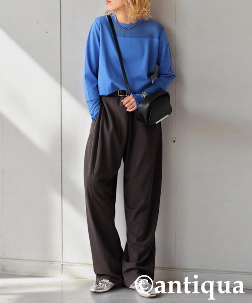 antiqua(アンティカ)の「コーデセット シアートップス×テーパードパンツ(Tシャツ/カットソー・レディース・ブラック系その他/ブルー/ホワイト系その他/ダークグレー/オレンジ・MEDIUM/LARGE)」の5枚目の写真