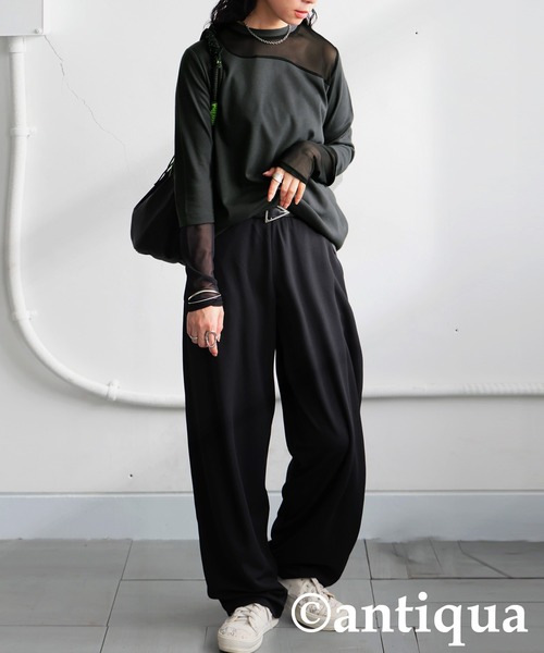 antiqua(アンティカ)の「コーデセット シアートップス×テーパードパンツ(Tシャツ/カットソー・レディース・ブラック系その他/ブルー/ホワイト系その他/ダークグレー/オレンジ・MEDIUM/LARGE)」の4枚目の写真
