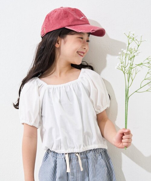 CIAOPANIC TYPY(チャオパニックティピー)の「【KIDS】ムジチェックパフスリーブクロップド丈ブラウス(シャツ/ブラウス・キッズ・イエロー/パープル/ホワイト/ブラック/オレンジ・SMALL/LARGE/X-LARGE/XX-LARGE/MEDIUM)」の2枚目の写真