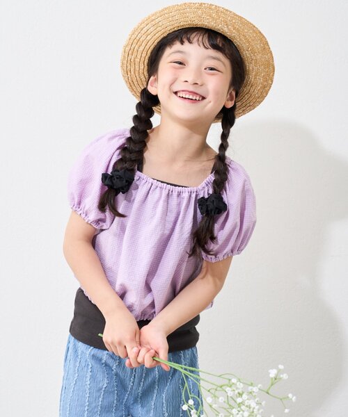 CIAOPANIC TYPY(チャオパニックティピー)の「【KIDS】ムジチェックパフスリーブクロップド丈ブラウス(シャツ/ブラウス・キッズ・イエロー/パープル/ホワイト/ブラック/オレンジ・SMALL/LARGE/X-LARGE/XX-LARGE/MEDIUM)」の17枚目の写真