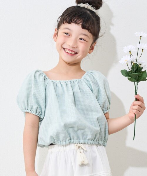 CIAOPANIC TYPY(チャオパニックティピー)の「【KIDS】ムジチェックパフスリーブクロップド丈ブラウス(シャツ/ブラウス・キッズ・イエロー/パープル/ホワイト/ブラック/オレンジ・SMALL/LARGE/X-LARGE/XX-LARGE/MEDIUM)」の8枚目の写真