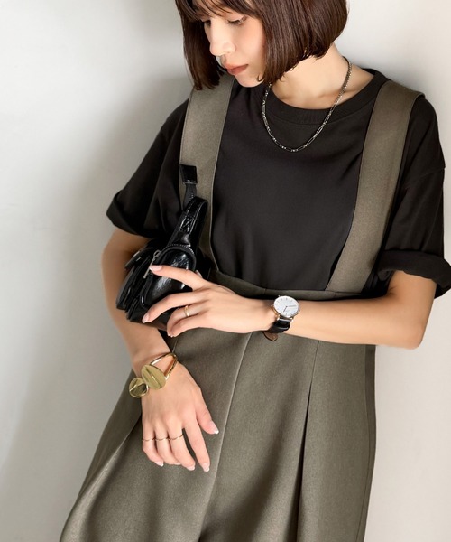 classicalelf（クラシカルエルフ）の「楽にシルエット美人。ワンタックワイドシルエットサロペットパンツ（サロペット/オーバーオール・レディース・ブラック/チャコール/モカ・LARGE/MEDIUM/SMALL/X-LARGE）」の3枚目の写真