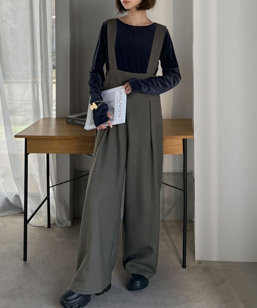classicalelf（クラシカルエルフ）の「楽にシルエット美人。ワンタックワイドシルエットサロペットパンツ（サロペット/オーバーオール・レディース・ブラック/チャコール/モカ・LARGE/MEDIUM/SMALL/X-LARGE）」の11枚目の写真