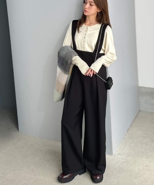 classicalelf（クラシカルエルフ）の「楽にシルエット美人。ワンタックワイドシルエットサロペットパンツ（サロペット/オーバーオール・レディース・ブラック/チャコール/モカ・LARGE/MEDIUM/SMALL/X-LARGE）」の8枚目の写真