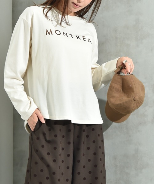 INTERPLANET(インタープラネット)の「クルーネック箔プリントロンT(Tシャツ/カットソー・レディース・アイボリー/チャコールグレー・FREE)」の1枚目の写真