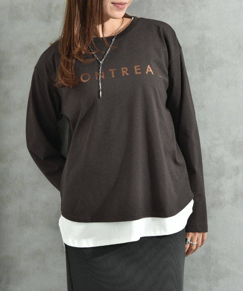 INTERPLANET(インタープラネット)の「クルーネック箔プリントロンT(Tシャツ/カットソー・レディース・アイボリー/チャコールグレー・FREE)」の3枚目の写真