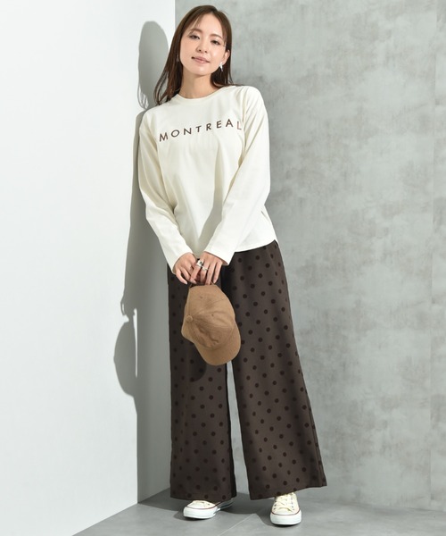 INTERPLANET(インタープラネット)の「クルーネック箔プリントロンT(Tシャツ/カットソー・レディース・アイボリー/チャコールグレー・FREE)」の10枚目の写真