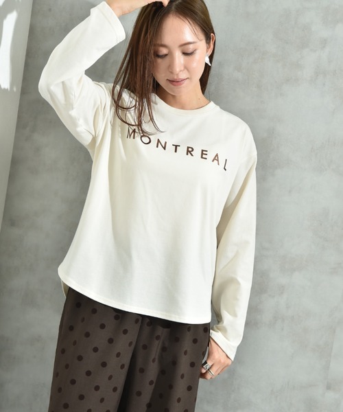 INTERPLANET(インタープラネット)の「クルーネック箔プリントロンT(Tシャツ/カットソー・レディース・アイボリー/チャコールグレー・FREE)」の12枚目の写真