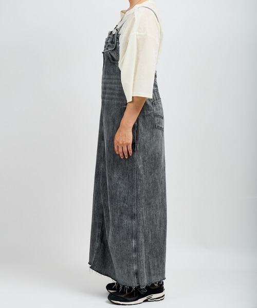 裾フリンジデニムジャンパースカート グレー POR（ワンピース