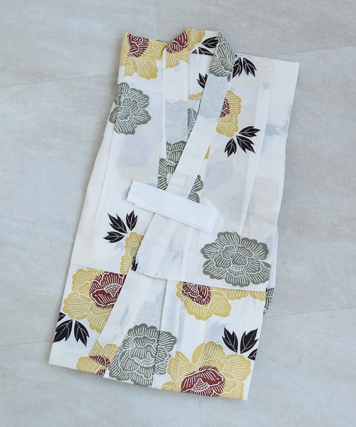 utatane（ウタタネ）の「キッズ浴衣3点セット utatane くちなし色と翡翠色の牡丹（浴衣・キッズ・オフホワイト・130cm/110cm/100cm/120cm）」の9枚目の写真