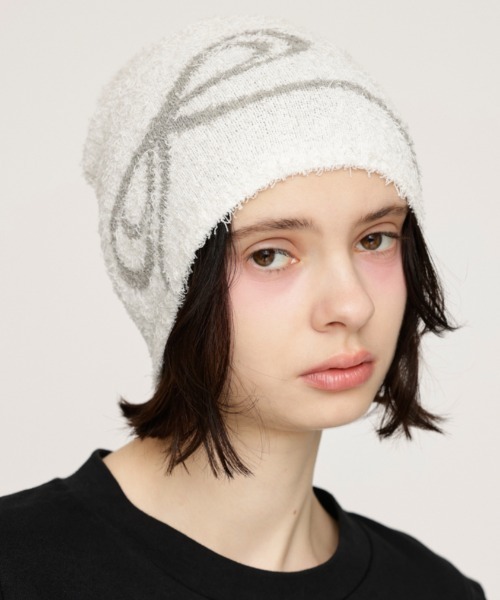 SLY（スライ）の「RIBBON JQ BEANIE リボン ジャガード ビーニー（ニットキャップ/ビーニー・レディース・ホワイト/ブラック/グレー・FREE）」の2枚目の写真