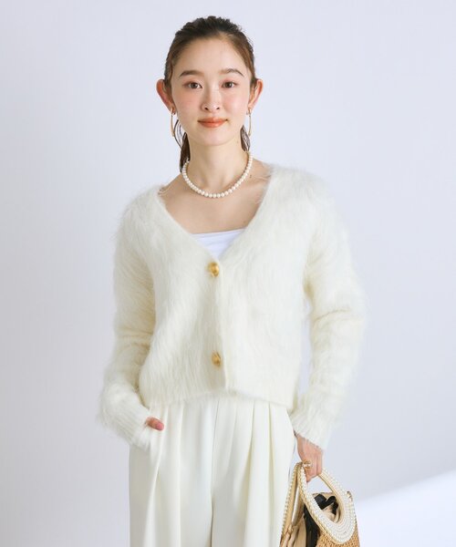 【新品タグ付き】ロングフェザークロップドカーディガン ラブティックボンボン La boutique Bonbon カーディガン ロングフェザークロップド