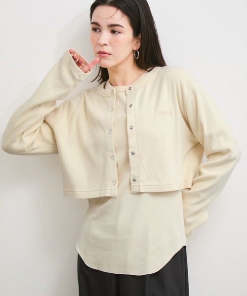 Healthknit（ヘルスニット）の「【Healthknit/ヘルスニット】別注/Classic Fraise Crewneck Cardigan L/S（カーディガン/ボレロ・レディース・キナリ/レッド/ブラック/ホワイト系その他6・FREE）」の2枚目の写真