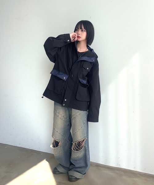 MandO(Auntie Rosa)(エムオー)の「ポイントチェックナイロンフーディジャケット(ブルゾン・メンズ・ネイビー/ブラック・LARGE/MEDIUM/SMALL)」の11枚目の写真