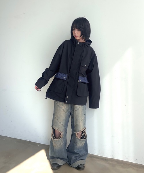 MandO(Auntie Rosa)(エムオー)の「ポイントチェックナイロンフーディジャケット(ブルゾン・メンズ・ネイビー/ブラック・LARGE/MEDIUM/SMALL)」の14枚目の写真