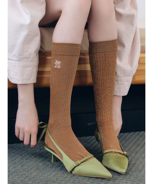 LILY BROWN（リリーブラウン）の「【LILY BROWN×KEITA MARUYAMA】ロゴラメリブソックス（ソックス/靴下・レディース・ブラウン/ブルー・F）」の2枚目の写真