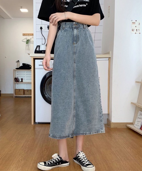 shoppinggo(ショッピングゴー)の「ロングデニムスカート スリット 着痩せ ハイウエスト タイトスカート(スカート・レディース・ブルー・L/M)」の2枚目の写真