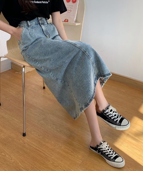 shoppinggo(ショッピングゴー)の「ロングデニムスカート スリット 着痩せ ハイウエスト タイトスカート(スカート・レディース・ブルー・L/M)」の6枚目の写真