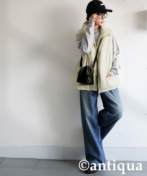 antiqua（アンティカ）の「中綿ベスト（ダウンベスト・レディース・アイボリー/ブラック・ONESIZE）」の5枚目の写真