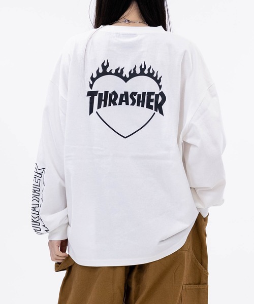 THRASHER(スラッシャー)の「【at】〔THRASHER/スラッシャー〕ワンポイント ロゴ/ハート アームエンブロイダリーロンT(Tシャツ/カットソー・メンズ・ブラウン/ブラック系1/ライトグレー系2/ブラック系2/ライトグレー系1/ダークパープル/ホワイト系1/ホワイト系2・MEDIUM/LARGE)」の2枚目の写真