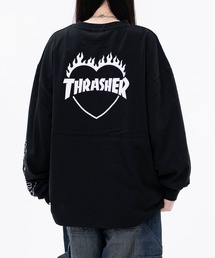 THRASHER（スラッシャー）の「【at】〔THRASHER/スラッシャー〕ワンポイント ロゴ/ハート アームエンブロイダリーロンT（Tシャツ/カットソー）」
