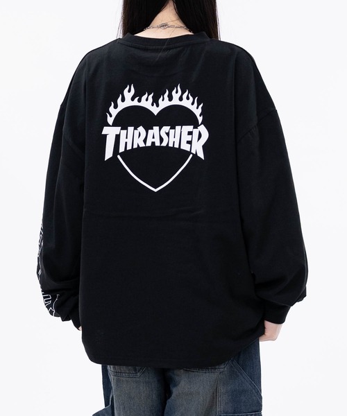 THRASHER(スラッシャー)の「【at】〔THRASHER/スラッシャー〕ワンポイント ロゴ/ハート アームエンブロイダリーロンT(Tシャツ/カットソー・メンズ・ブラウン/ブラック系1/ライトグレー系2/ブラック系2/ライトグレー系1/ダークパープル/ホワイト系1/ホワイト系2・MEDIUM/LARGE)」の4枚目の写真