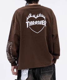 【at】〔THRASHER/スラッシャー〕ワンポイント ロゴ/ハート アームエンブロイダリーロンT