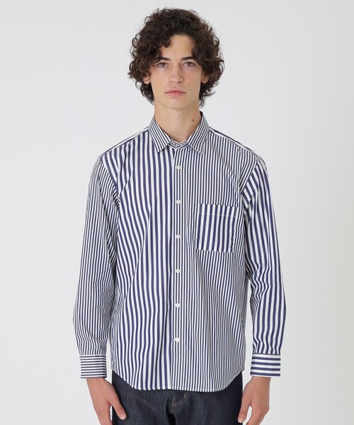 BLACK LABEL CRESTBRIDGE(ブラックレーベル・クレストブリッジ)の「ストライプコンビシャツ(シャツ/ブラウス・メンズ・ネイビー/オフホワイト・M/S/L/XL)」の2枚目の写真