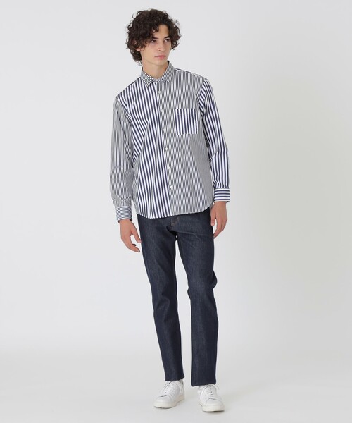 BLACK LABEL CRESTBRIDGE(ブラックレーベル・クレストブリッジ)の「ストライプコンビシャツ(シャツ/ブラウス・メンズ・ネイビー/オフホワイト・M/S/L/XL)」の3枚目の写真