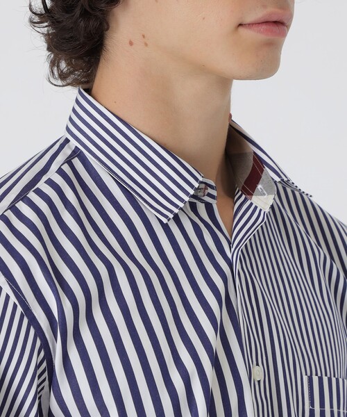 BLACK LABEL CRESTBRIDGE(ブラックレーベル・クレストブリッジ)の「ストライプコンビシャツ(シャツ/ブラウス・メンズ・ネイビー/オフホワイト・M/S/L/XL)」の6枚目の写真