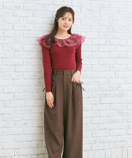 Feroux(フェルゥ)の「襟フリル ニット(ニット/セーター・レディース・ブラック系/ライトグレー系/レッド系・F)」の9枚目の写真