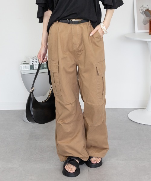 RCD（アールシーディー）の「ツイルワイドカーゴパンツ（カーゴパンツ・レディース・ベージュ/カーキ/ブラック・LL/L/M）」の2枚目の写真