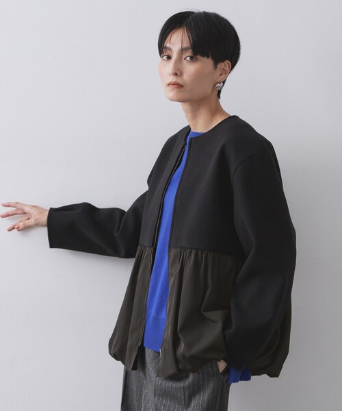 OPAQUE.CLIP(オペークドットクリップ)の「ウールライクペプラムドッキングアウター【洗濯機洗い可】(ノーカラーコート・レディース・ブラック/ブラウン系その他/ライトベージュ・40/38/36)」の2枚目の写真