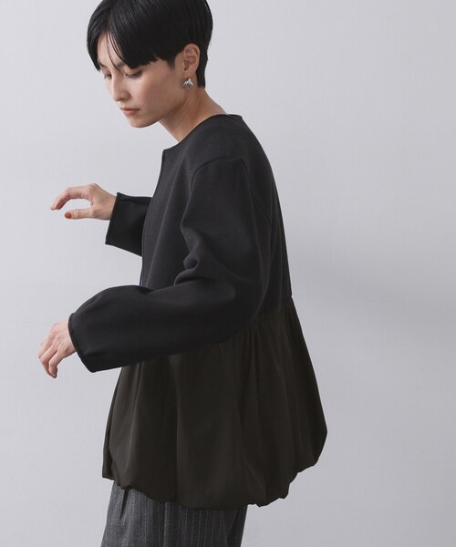 OPAQUE.CLIP(オペークドットクリップ)の「ウールライクペプラムドッキングアウター【洗濯機洗い可】(ノーカラーコート・レディース・ブラック/ブラウン系その他/ライトベージュ・40/38/36)」の4枚目の写真