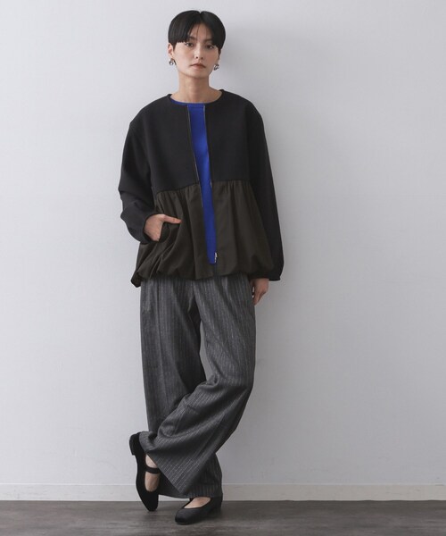 OPAQUE.CLIP(オペークドットクリップ)の「ウールライクペプラムドッキングアウター【洗濯機洗い可】(ノーカラーコート・レディース・ブラック/ブラウン系その他/ライトベージュ・40/38/36)」の6枚目の写真