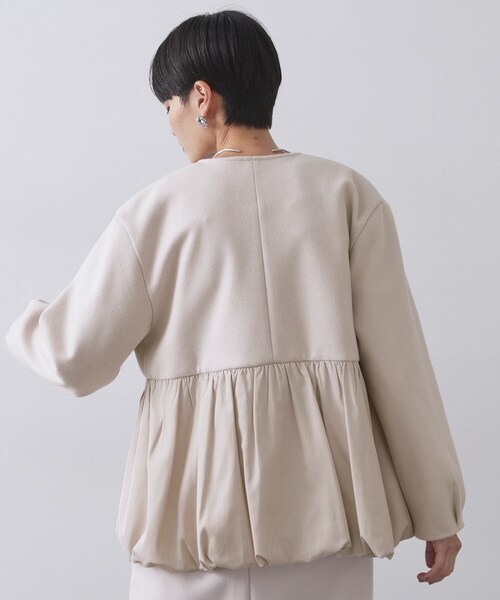 OPAQUE.CLIP(オペークドットクリップ)の「ウールライクペプラムドッキングアウター【洗濯機洗い可】(ノーカラーコート・レディース・ブラック/ブラウン系その他/ライトベージュ・40/38/36)」の14枚目の写真