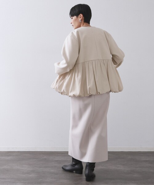 OPAQUE.CLIP(オペークドットクリップ)の「ウールライクペプラムドッキングアウター【洗濯機洗い可】(ノーカラーコート・レディース・ブラック/ブラウン系その他/ライトベージュ・40/38/36)」の15枚目の写真