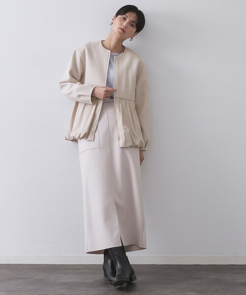 OPAQUE.CLIP(オペークドットクリップ)の「ウールライクペプラムドッキングアウター【洗濯機洗い可】(ノーカラーコート・レディース・ブラック/ブラウン系その他/ライトベージュ・40/38/36)」の16枚目の写真