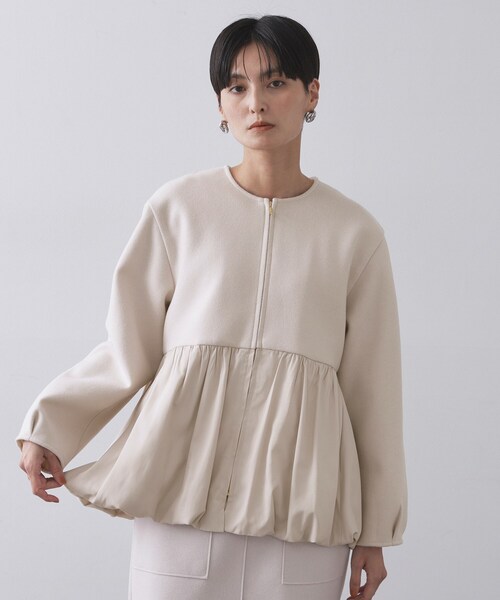 OPAQUE.CLIP(オペークドットクリップ)の「ウールライクペプラムドッキングアウター【洗濯機洗い可】(ノーカラーコート・レディース・ブラック/ブラウン系その他/ライトベージュ・40/38/36)」の19枚目の写真