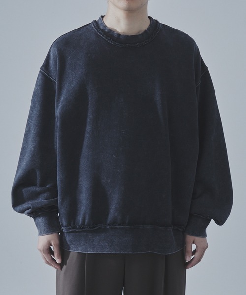 SLICK(スリック)の「【SLICK/スリック】Heavyweight Snow Wash Sweatshirt /スノーウォッシュスウェットプルオーバー / ヘビィーウェイト/セットアップ(スウェット・メンズ・ブラック/ライトグレー・1/2/3)」の4枚目の写真