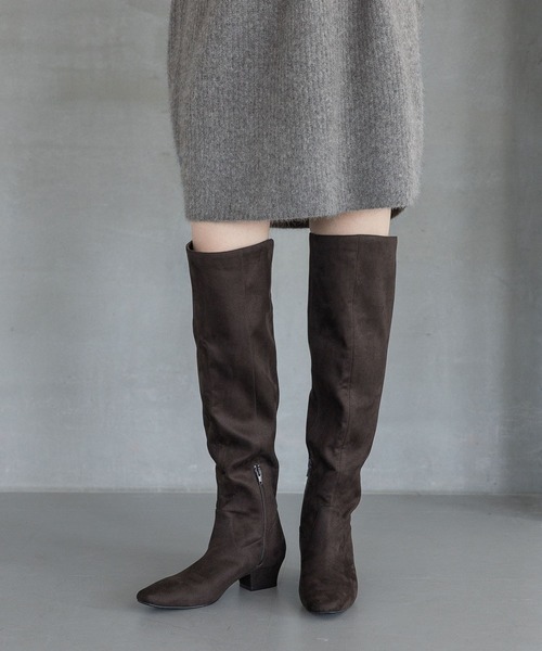 A part by（アパートバイ）の「スウェードロングブーツ（ブーツ・レディース・ブラック/ブラウン・MEDIUM/LARGE）」の3枚目の写真
