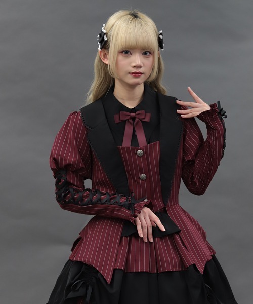 シャルミエール　ストライプレースアップジャケット、スカート　セット売り Chalmiere（シャルミエール）の「ストライプレースアップJKT