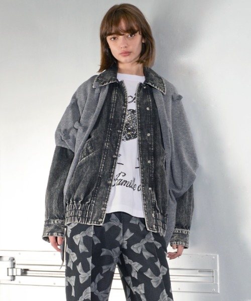 H.A.K（ハク）の「ドレープデニム　ボンバージャケット（デニムジャケット・レディース・ブラック/ネイビー・FREE）」の5枚目の写真