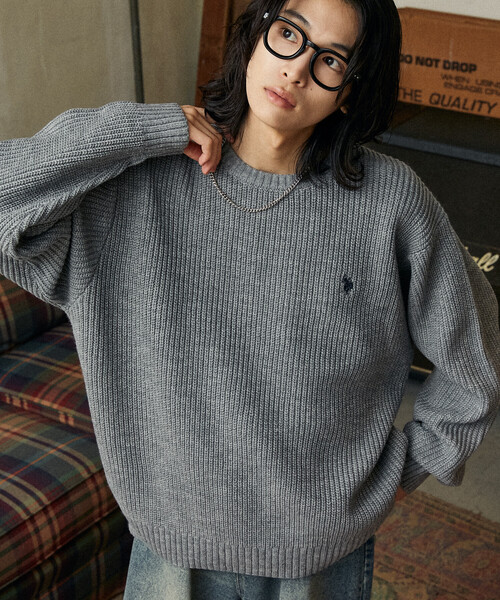 セール】U.S. POLO ASSN./ユーエスポロアッスン 別注 刺繍畔編みクルー