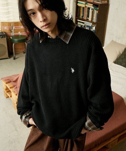 セール】U.S. POLO ASSN./ユーエスポロアッスン 別注 刺繍畔編みクルー