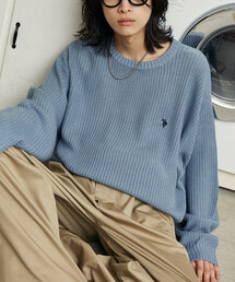 U.S. POLO ASSN.（ユーエスポロアッスン）の「U.S. POLO ASSN./ユーエスポロアッスン 別注 刺繍畔編みクルーネックニット(限定展開)（ニット/セーター）」